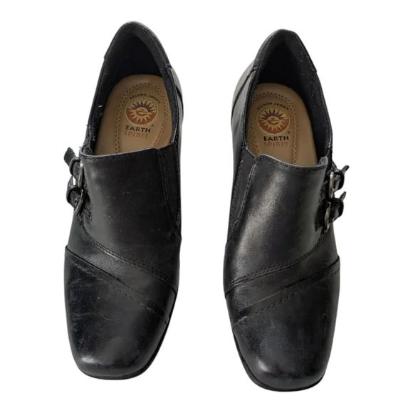 Earth Spirit Black Leather Booties Buckles Academia 6 - Picture 5 of 10